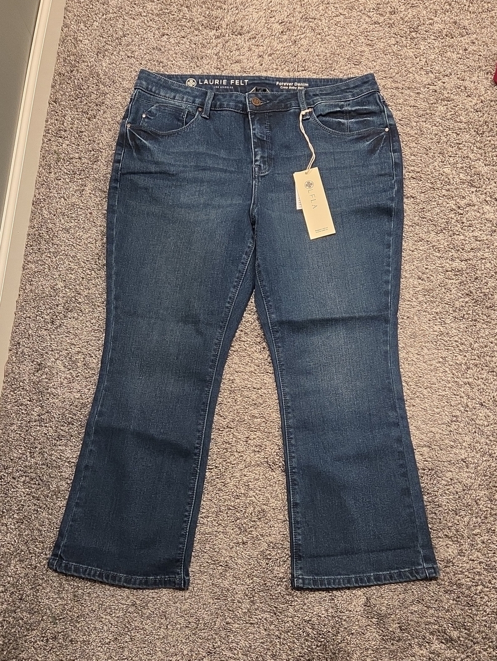 Laurie Felt Forever Denim Crop Baby Bell Dark Wash Jeans Size 14P NWT